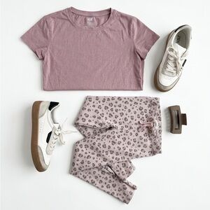 H&M Dusty Mauve Tee with ZARA Leopard Print Joggers